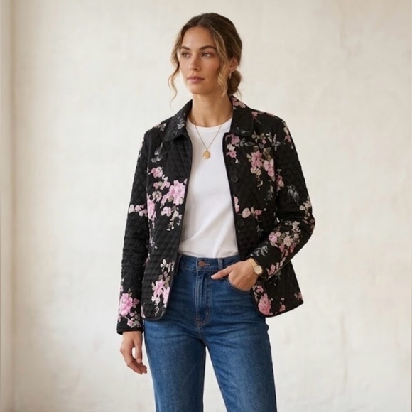 Basler Jackets & Blazers - Basler Black Quilted Blazer Floral Print